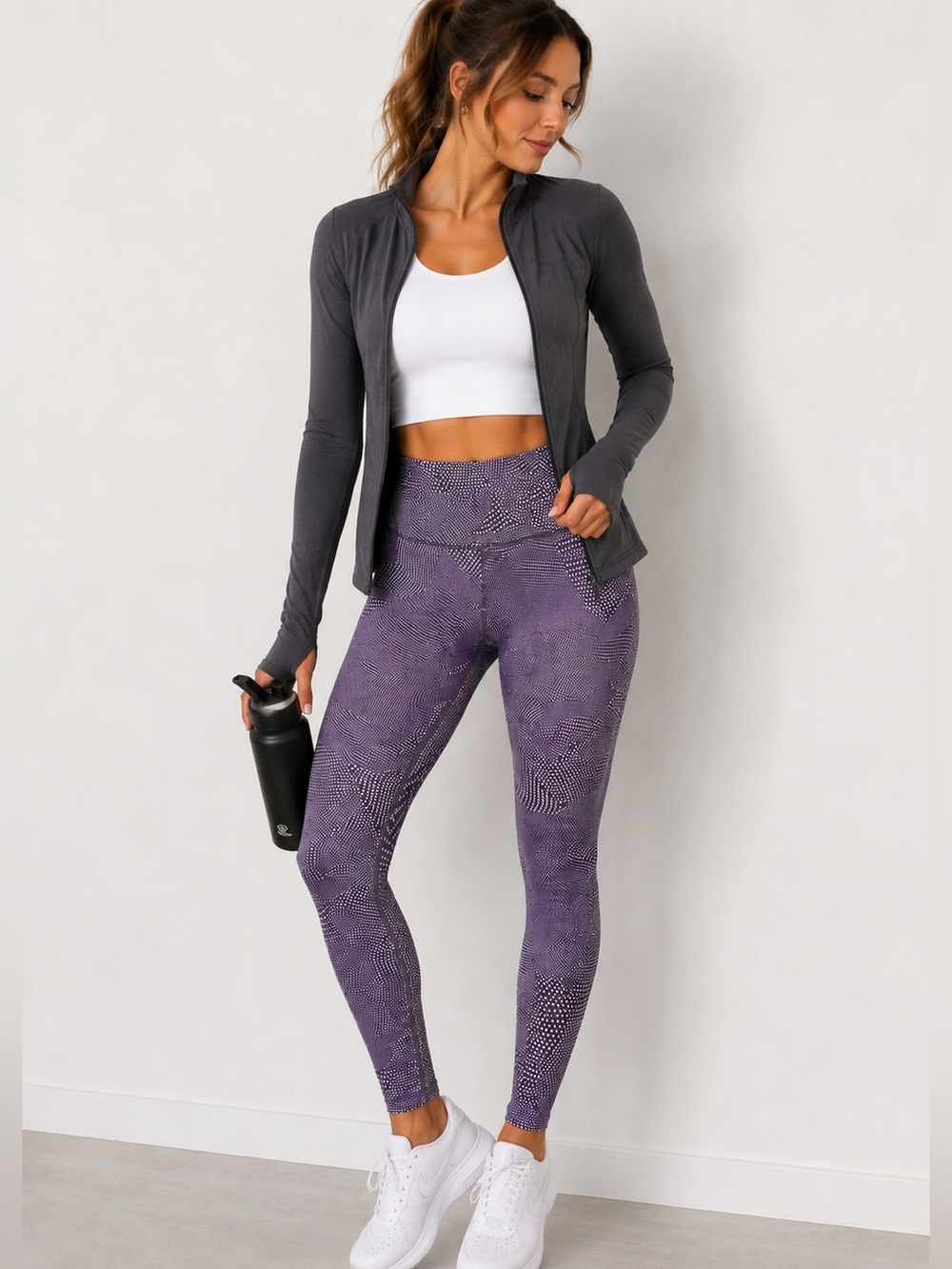 CC Boutique Purple Geometric High Rise Leggings Medium Yoga Athleisure
